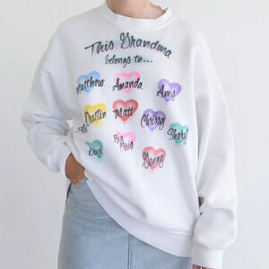 Vintage Lee Heavyweight White  Grandma Colourful Hearts Crewneck Sweater M